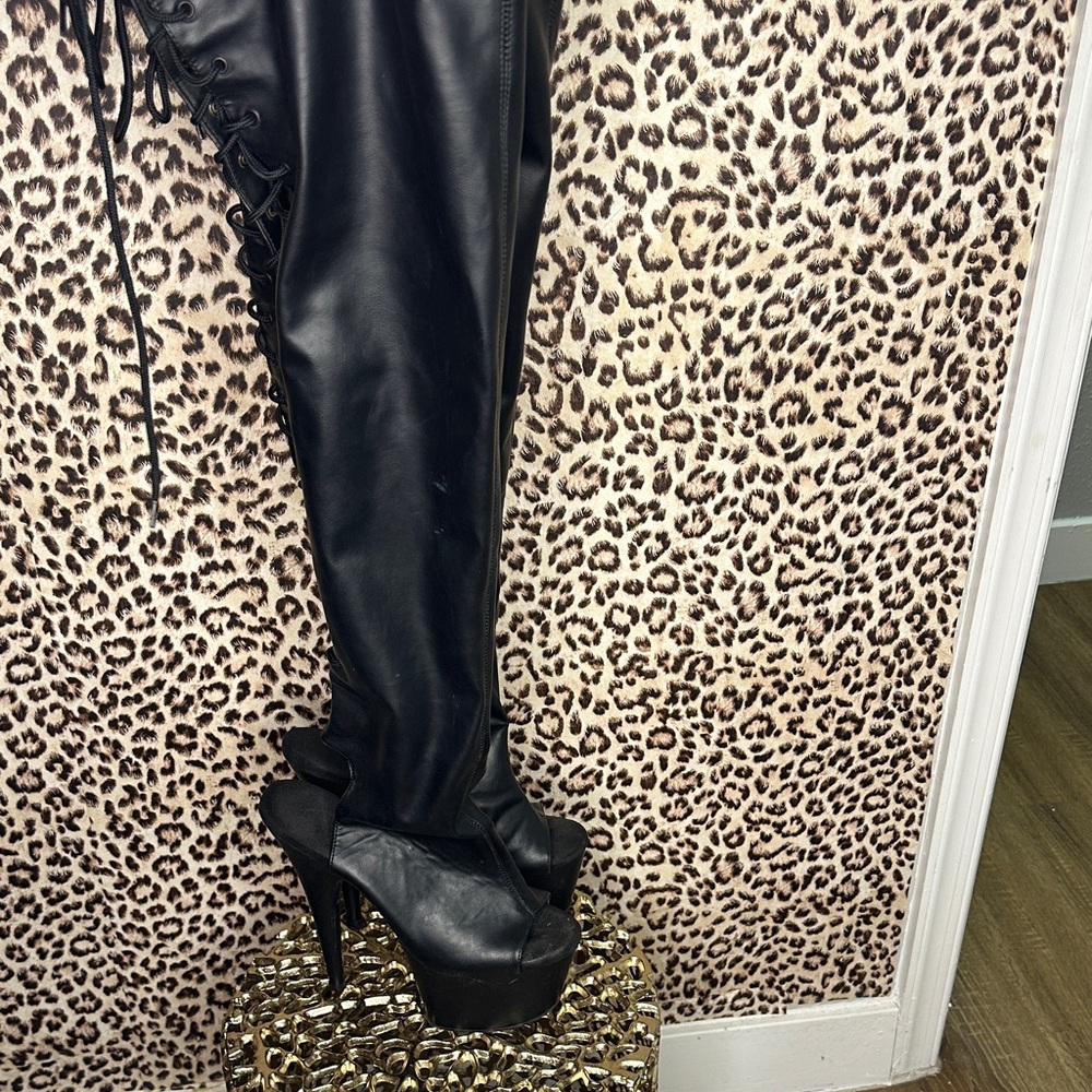 Pleaser Black Over-the-Knee Platform Boots